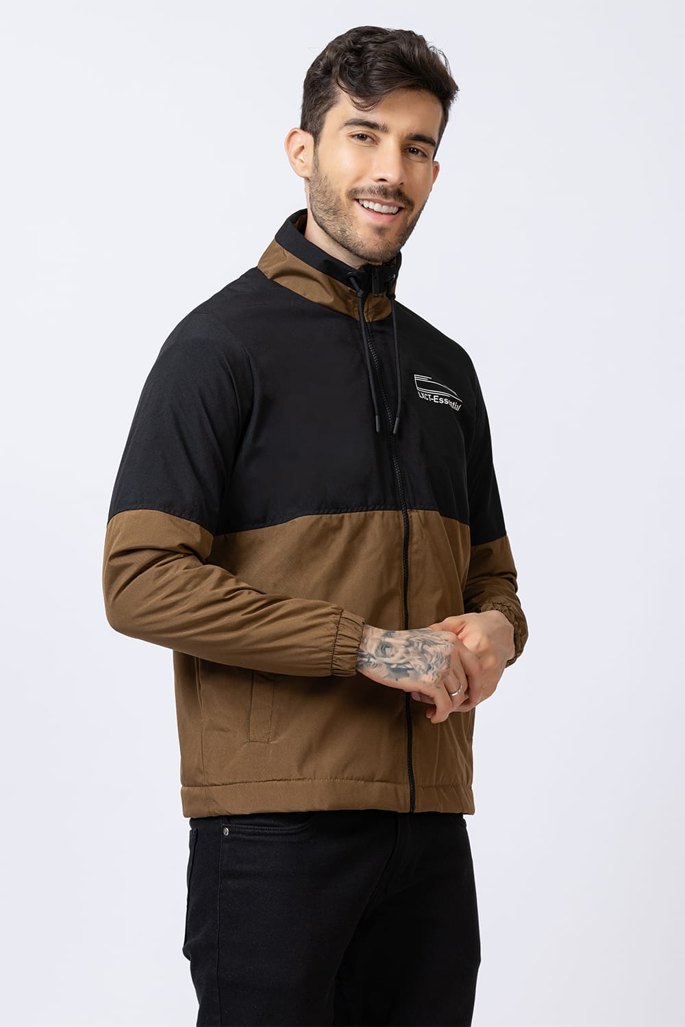 Men's colorblock jacket -Black & Brown
