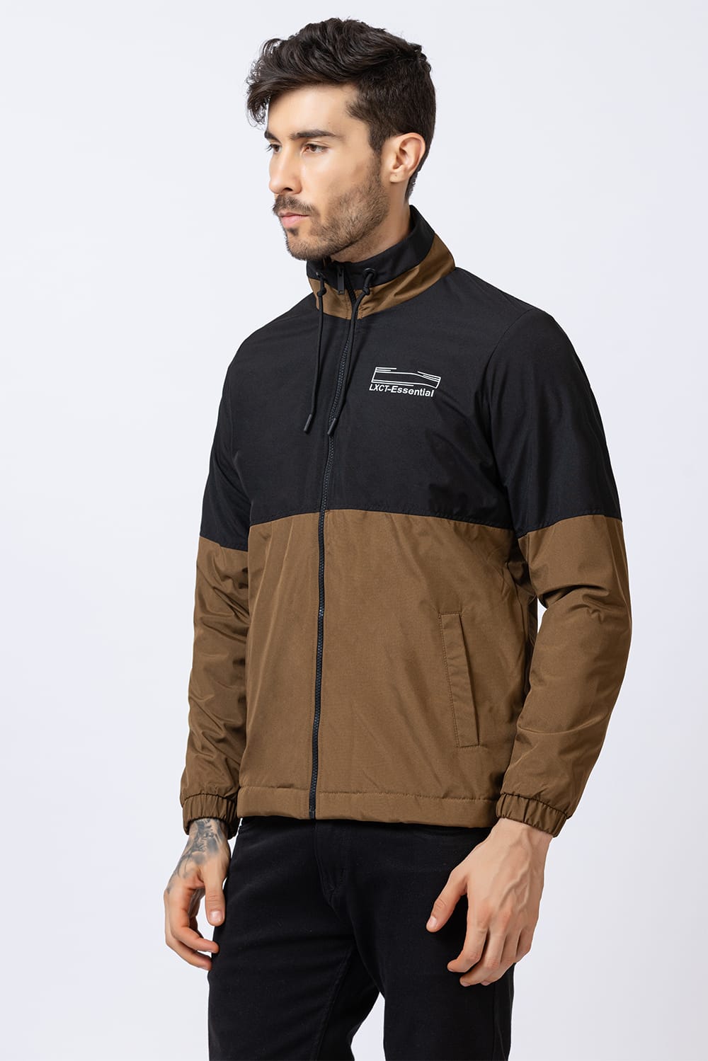 Men's colorblock jacket -Black & Brown