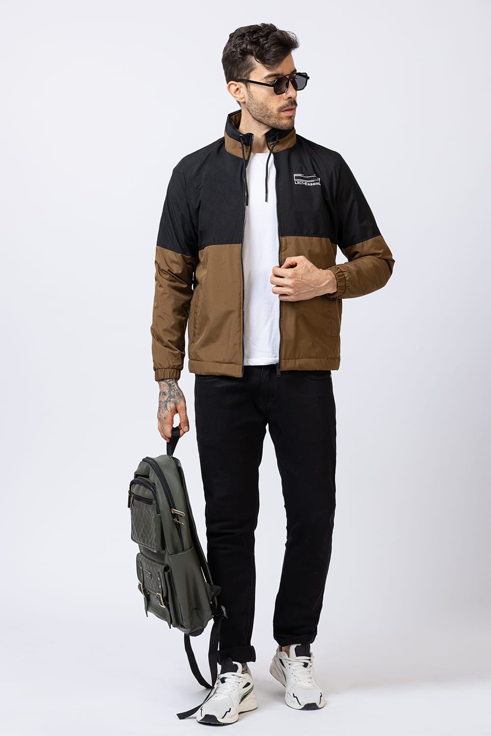 Men's colorblock jacket -Black & Brown