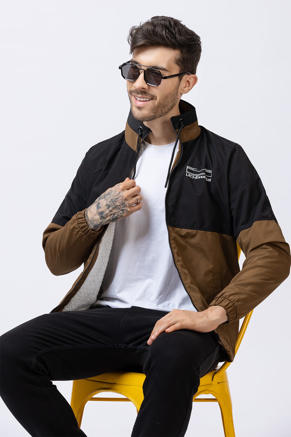 Men's colorblock jacket -Black & Brown