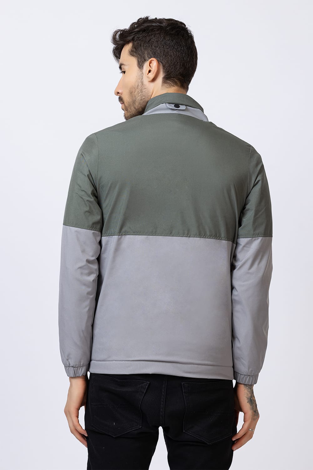Men's colorblock jacket - olive & grey