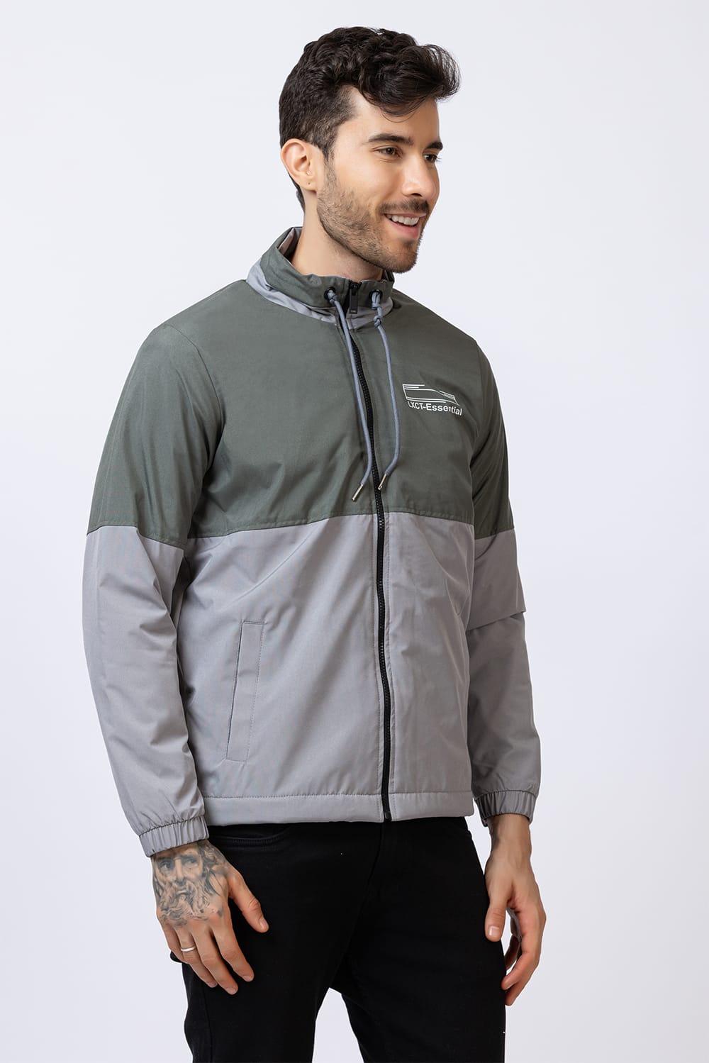 Men's colorblock jacket - olive & grey