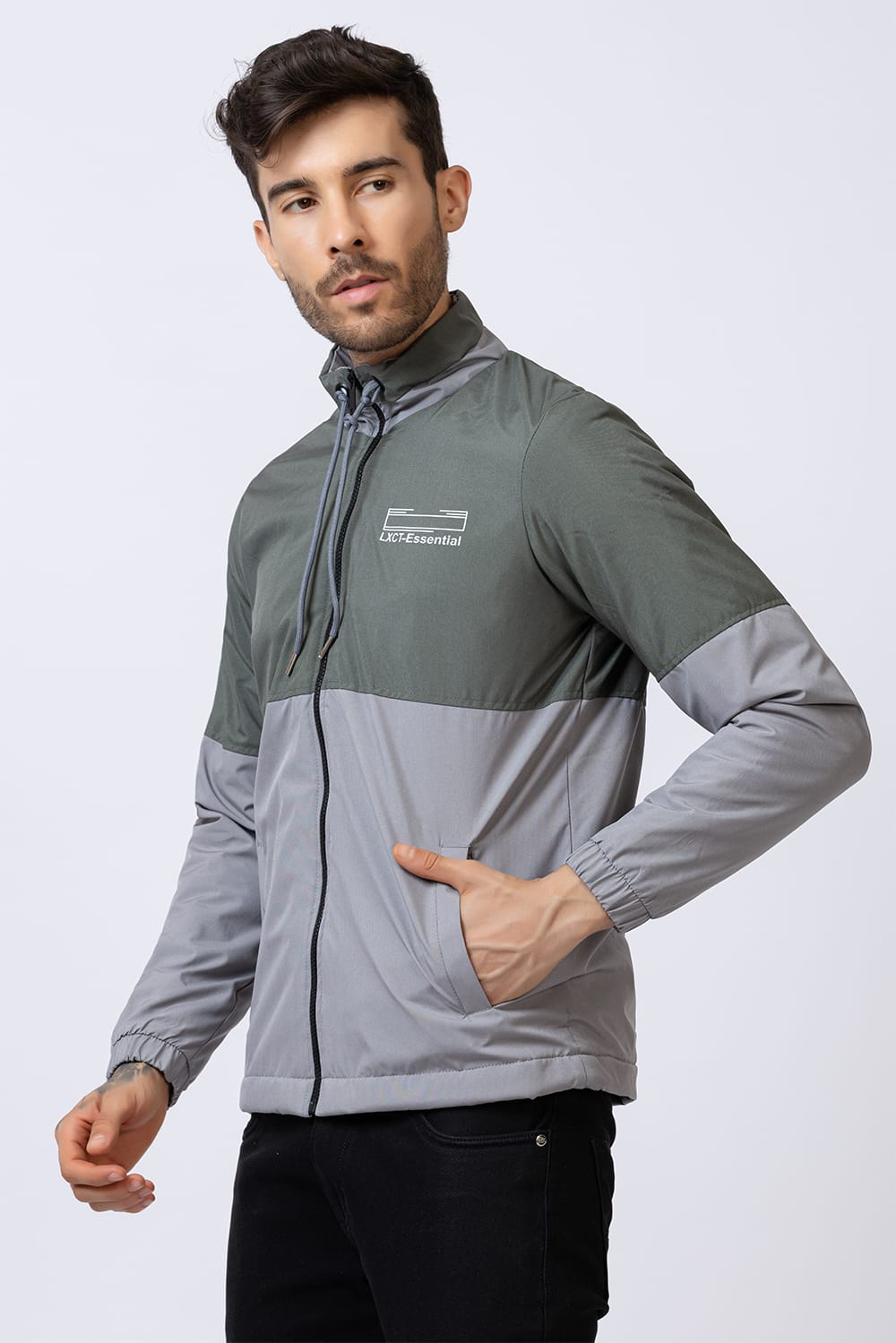 Men's colorblock jacket - olive & grey