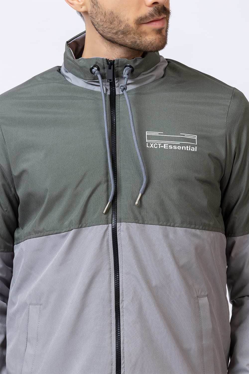 Men's colorblock jacket - olive & grey