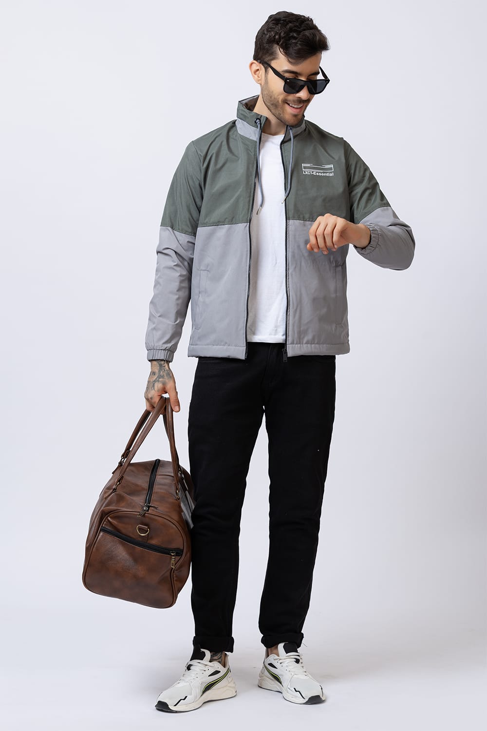 Men's colorblock jacket - olive & grey
