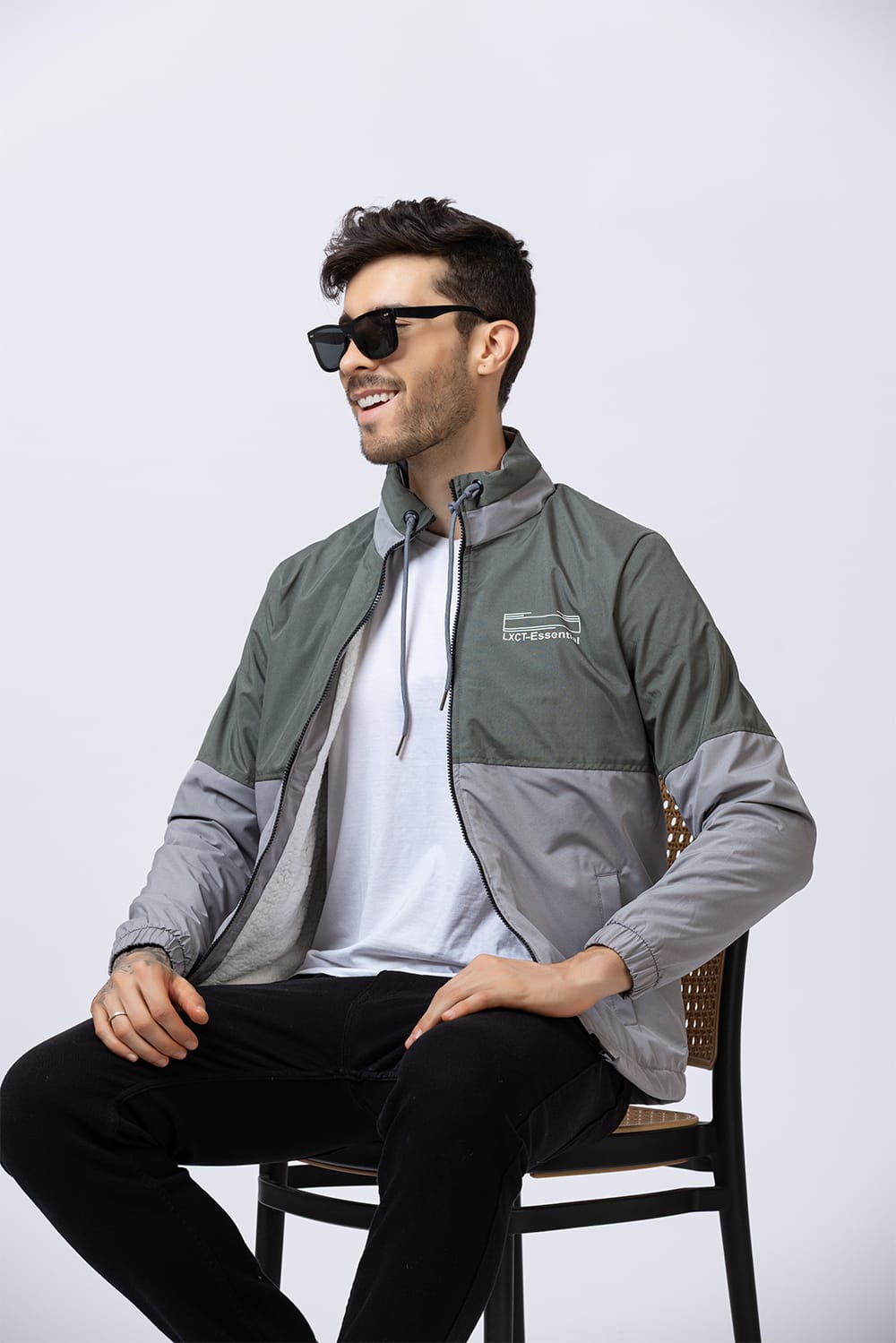 Men's colorblock jacket - olive & grey