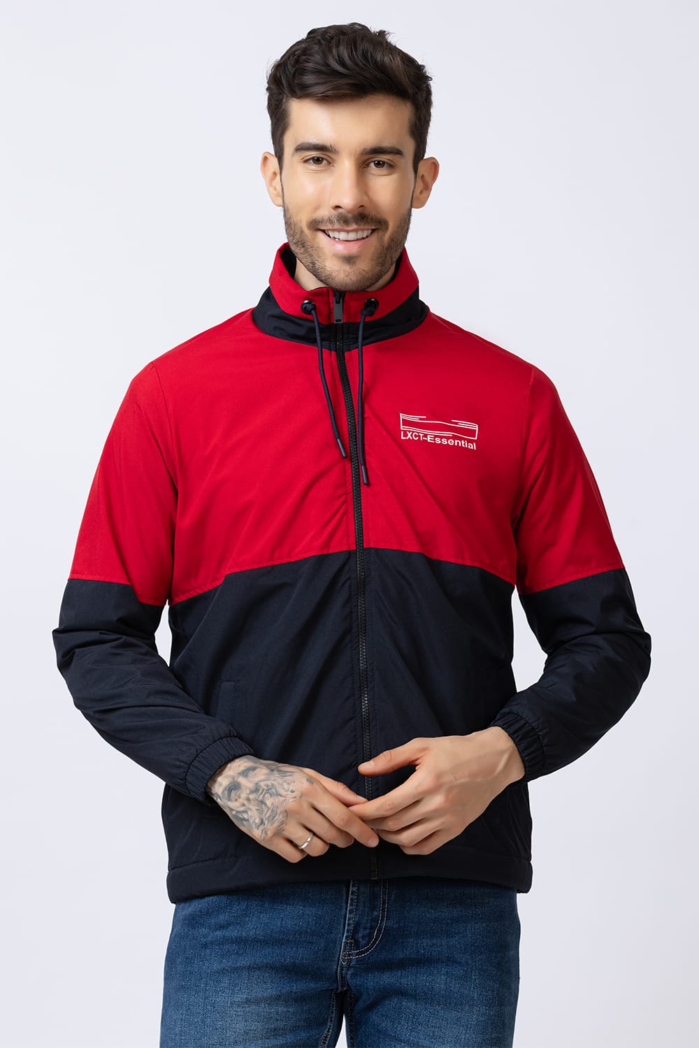 Lexcot Men's Red & Black Colorblock Windcheater Jacket Front View