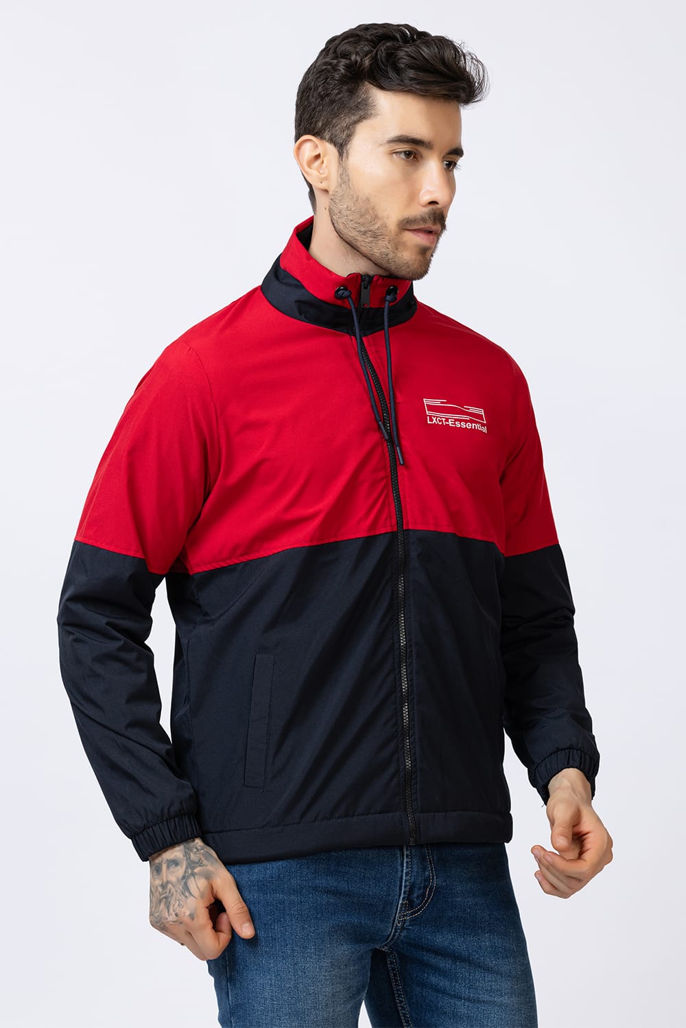 Lexcot Men's Red & Black Colorblock Windcheater Jacket right View