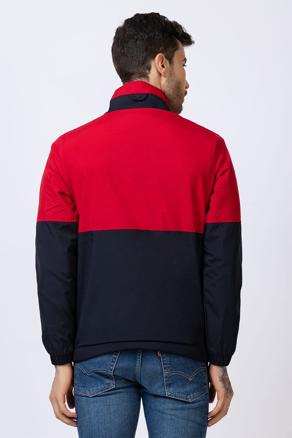 Lexcot Men's Red & Black Colorblock Windcheater Jacket back View