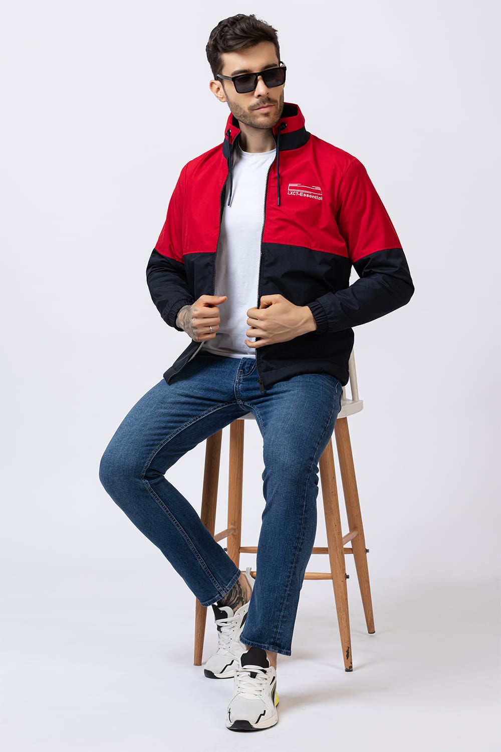 Lexcot Men's Red & Black Colorblock Windcheater Jacket Front View