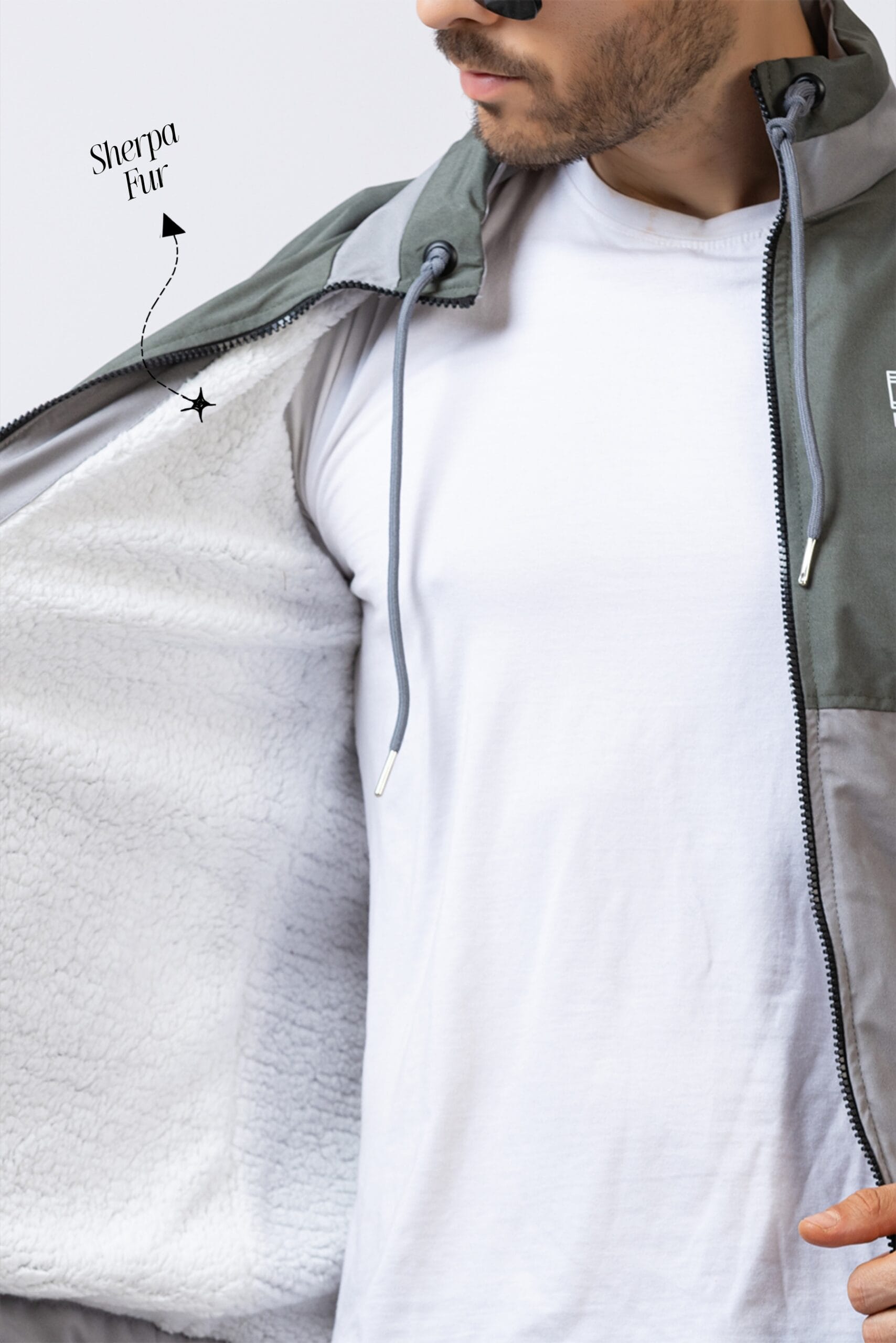 Men's colorblock jacket - olive & grey