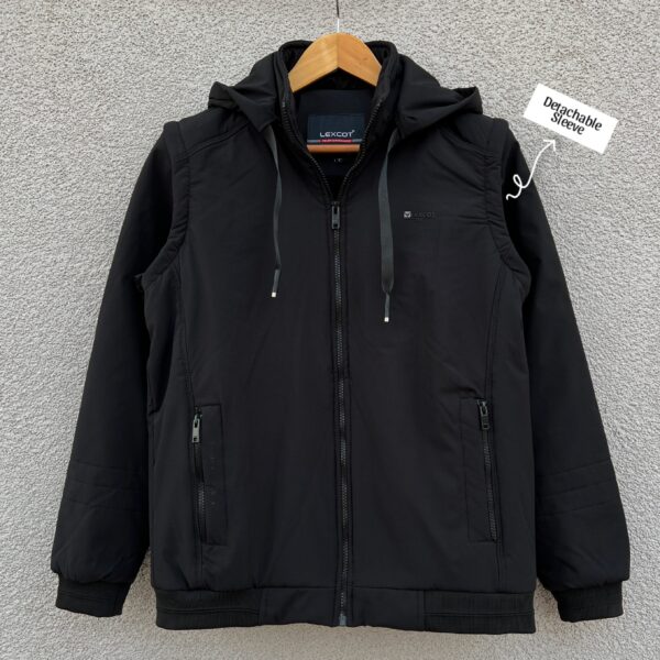 Men’s Detachable Sleeve Hooded Jacket – Jet Black