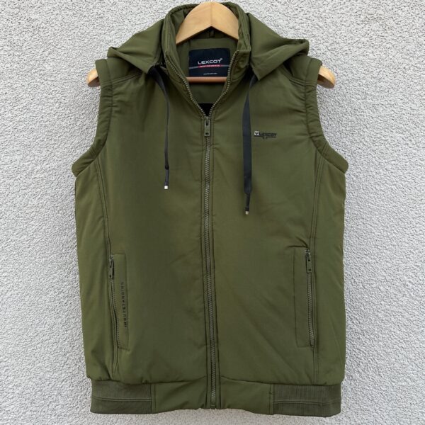 Men’s Detachable Sleeves Hooded Jacket – Olive