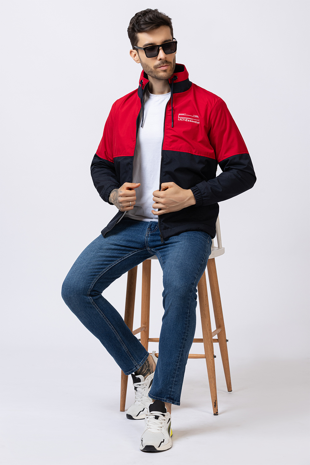 Lexcot Men's Red & Black Colorblock Windcheater Jacket Front View