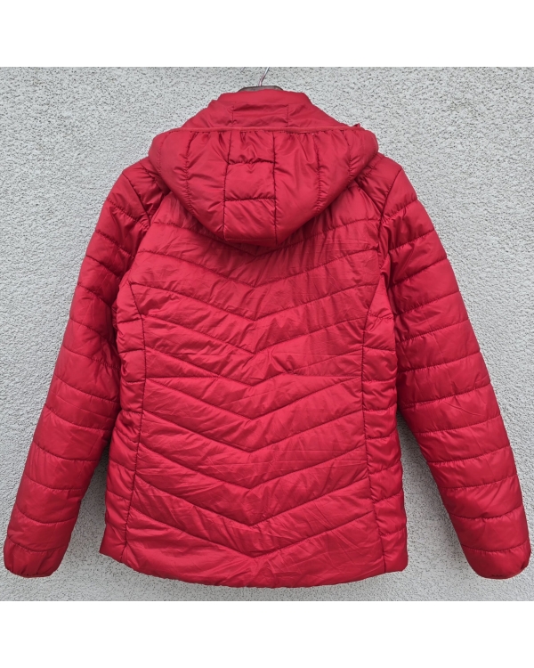 Women Puffer Jacket with Detachable Hood – RED