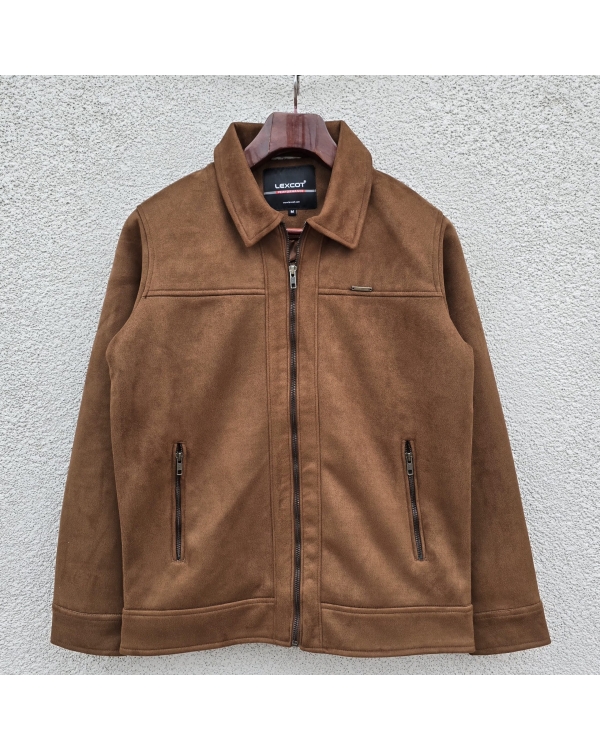 Men Classic Suede Leather Jacket – Tan Brown