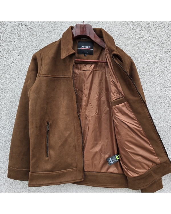 Men Classic Suede Leather Jacket – Tan Brown